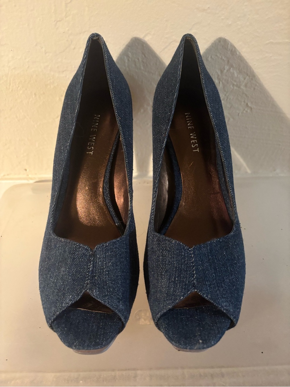 Nine West Denim Open-Toe Pumps - Blue Denim